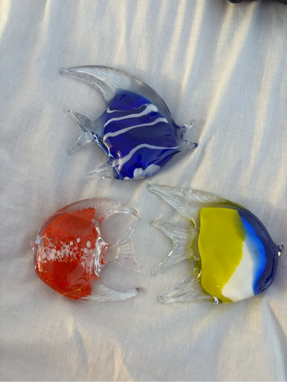 vintage glass fish sculptures, set of 3, aquarium decor or desktop display